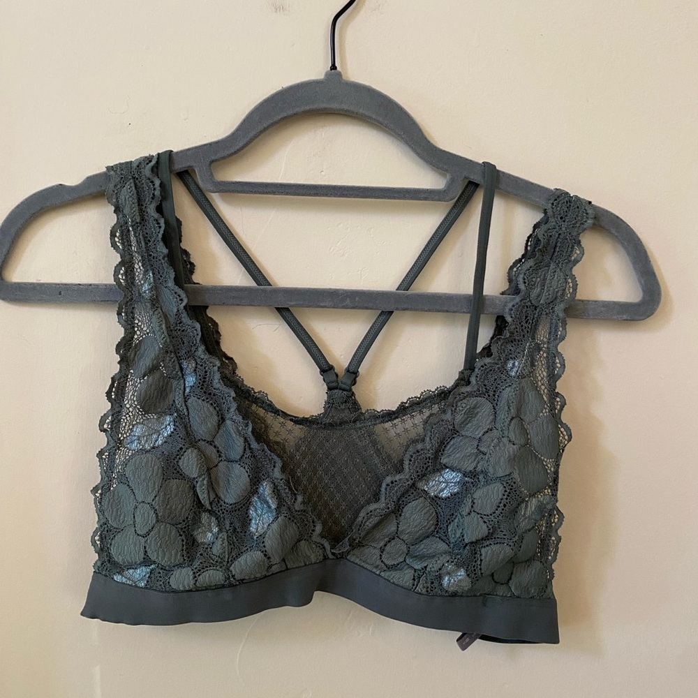 Aerie Floral Lace Bralette in Green Size M